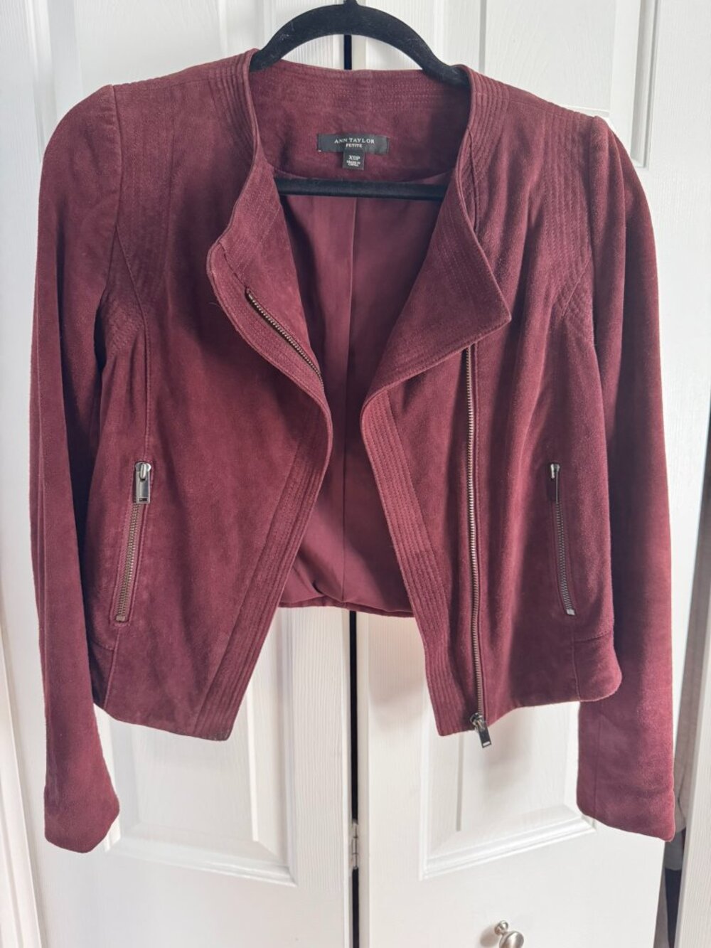Ann Taylor Petite Suede Moto Jacket XSP Burgundy